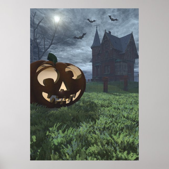 Poster d'Halloween Jack-O-Lantern et Haunted House (Devant)