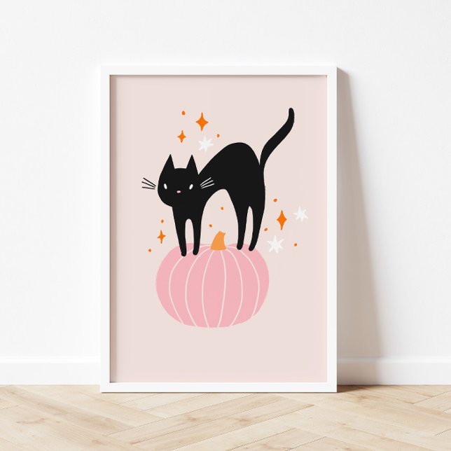 Poster d'Halloween rose Chat Noir (Créateur téléchargé)