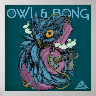 POSTER d'hibou et de bong (bleu)