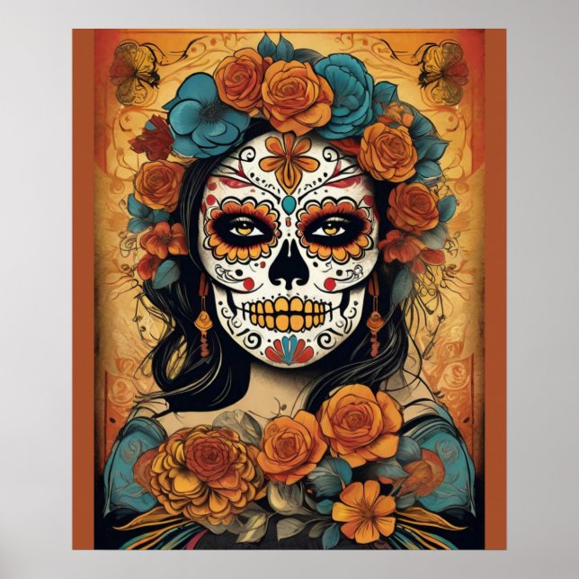 Poster Dia de los Muertos Art : Maquillage crâne à sucre  (Devant)