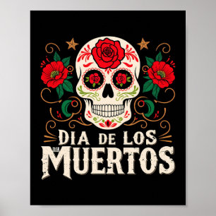 Poster Dia de los muertos crâne et fleurs