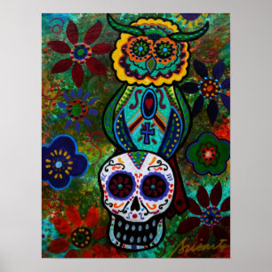 Poster dia de los muertos crânes hibou