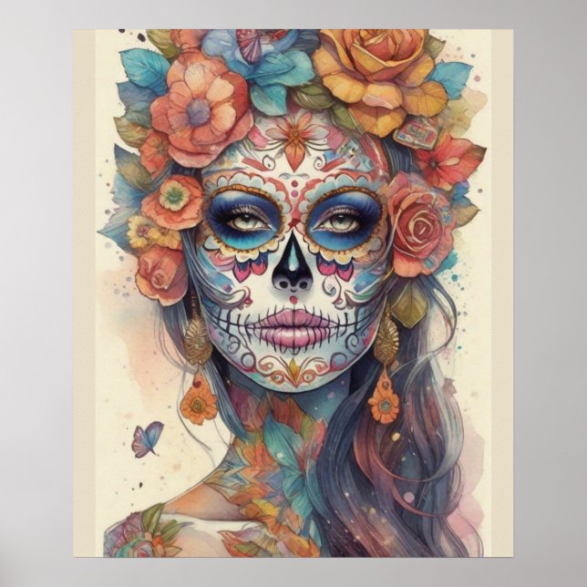 Poster Dia de los Muertos Elégance : Maquillage crâne de  (Devant)