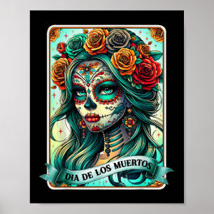 Poster Dia De Los Muertos Rose Flower Woman Day Du De De