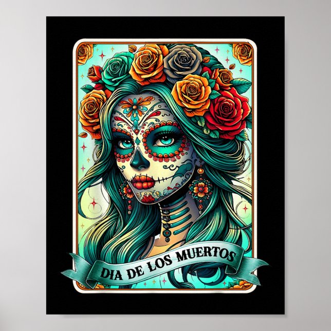 Poster Dia De Los Muertos Rose Flower Woman Day Du De De (Devant)