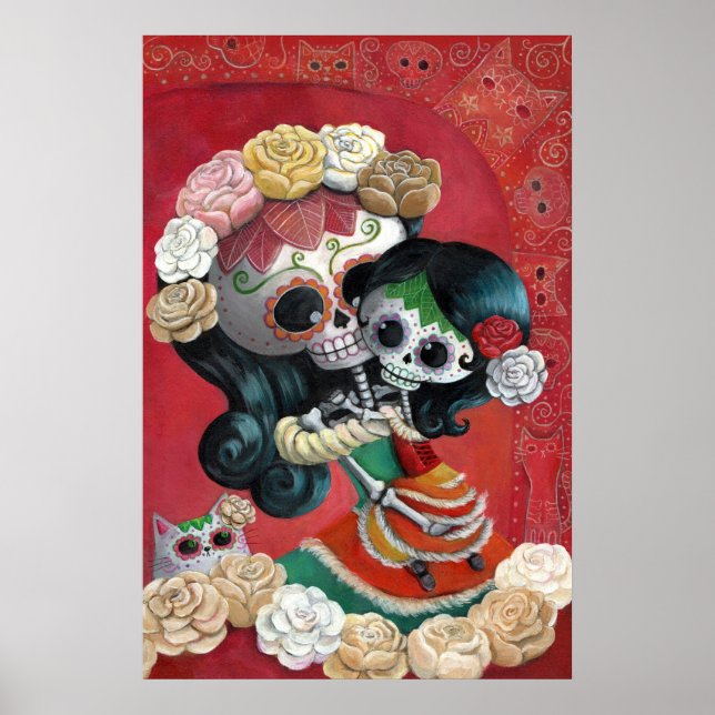 Poster Dia de Los Muertos Skeletons Mère et fille (Devant)