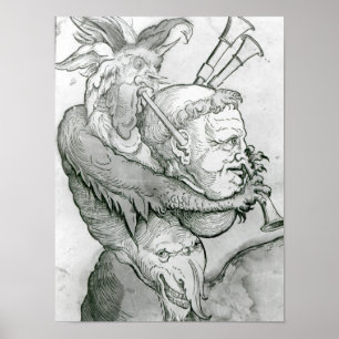 Poster Diable jouant la tête de l'homme comme saxophone,