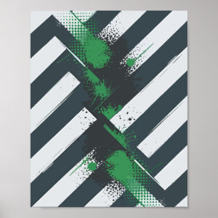 Poster Diagonale avec éclaboussures de peinture verte