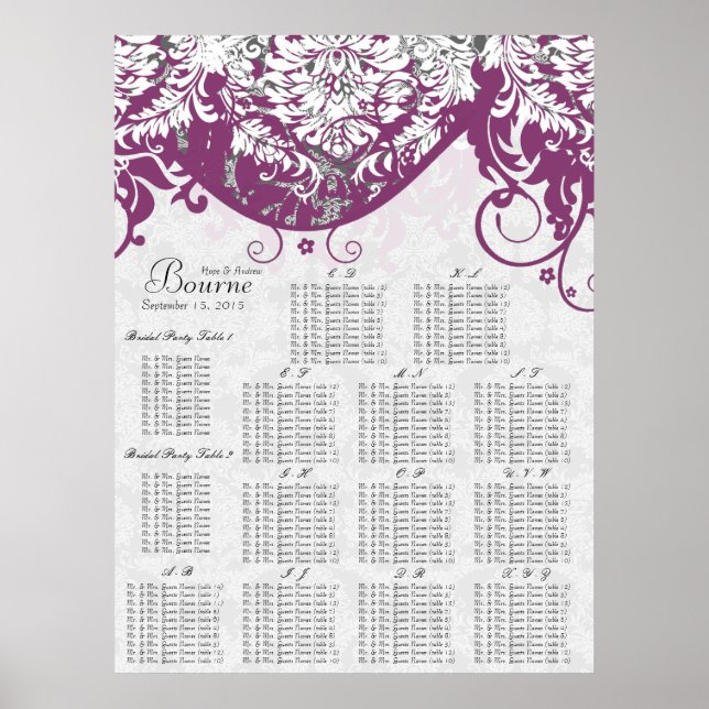 Poster Diagramme de siège pourpre Damas Alphabétique (Devant)