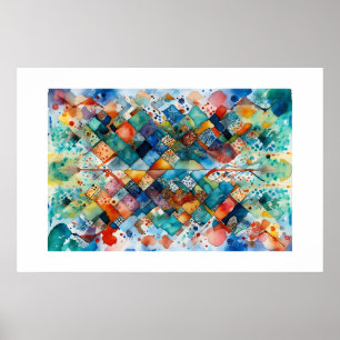 Poster Diamant bleu coloré Doodle Art Abstrait
