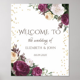 Poster Diamants Or Bourgogne Floral Enregistrer La Date