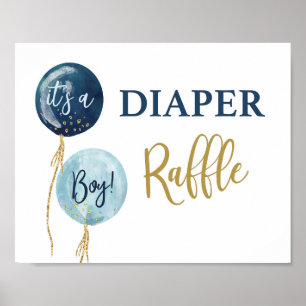 Poster Diaper Raffle marine bleu baby shower garçon