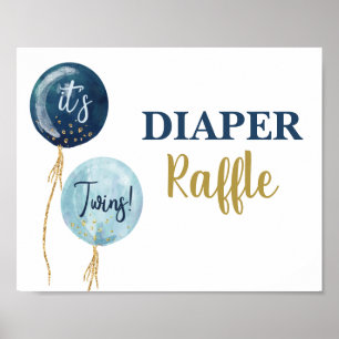 Poster Diaper Raffle marine bleu twin boys signe