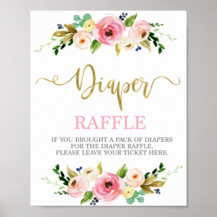 Poster Diaper Raffle pink and gold floral sign