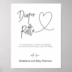 Poster Diaper Raffle Signe pour Baby shower Jeux Coeur