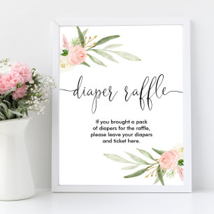 Poster Diaper raffle signe vert rose or élégant
