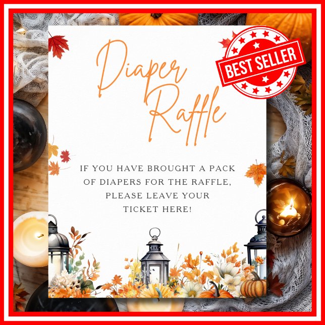 Poster DIAPER RAFFLE UN JEU UN PEU Citrouille (DIAPER RAFFLE A Little Pumpkin is on the Way Fall Autumn Baby Shower Game Poster )
