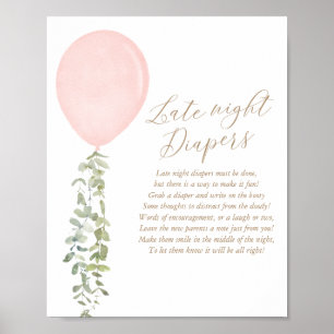 Poster Diapeurs de nuit Baby shower de fille à ballons ro