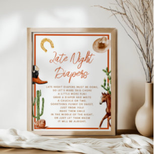 Poster Diapeurs de nuit Baby shower de rodéo occidental