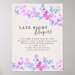 Poster Diapeurs de nuit Baby shower papillon Ciel