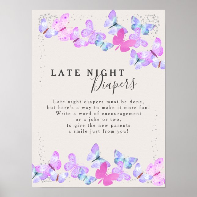 Poster Diapeurs de nuit Baby shower papillon Ciel (Devant)