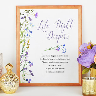 Poster Diapeurs de nuit violet Fleur sauvage Baby shower