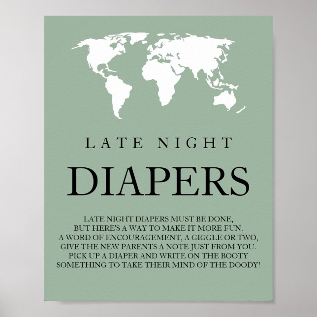 Poster Diapeurs de nuit Voyage World Map Baby shower (Devant)