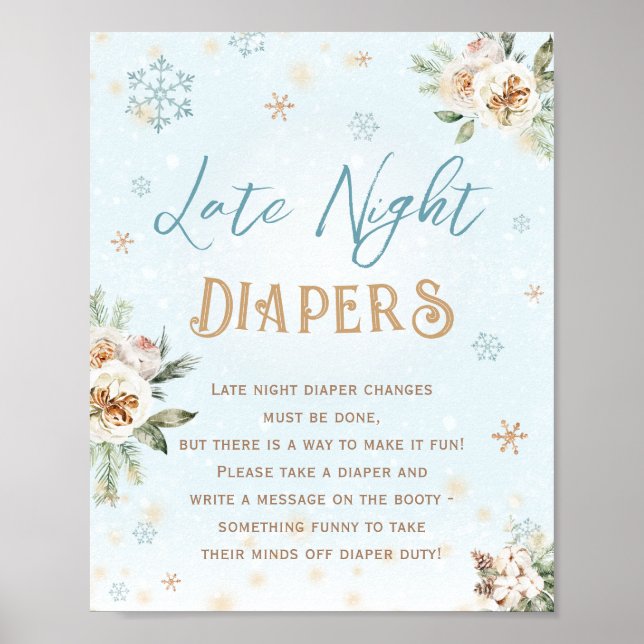 Poster Diapeurs nocturnes Baby shower d'hiver d'or bleu (Devant)