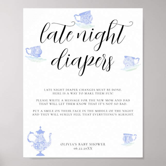 Poster Diapeurs nocturnes Baby Tea Chine bleu blanc dente (Devant)