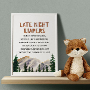 Poster Diapeurs nocturnes Montagnes Jeux de Baby shower