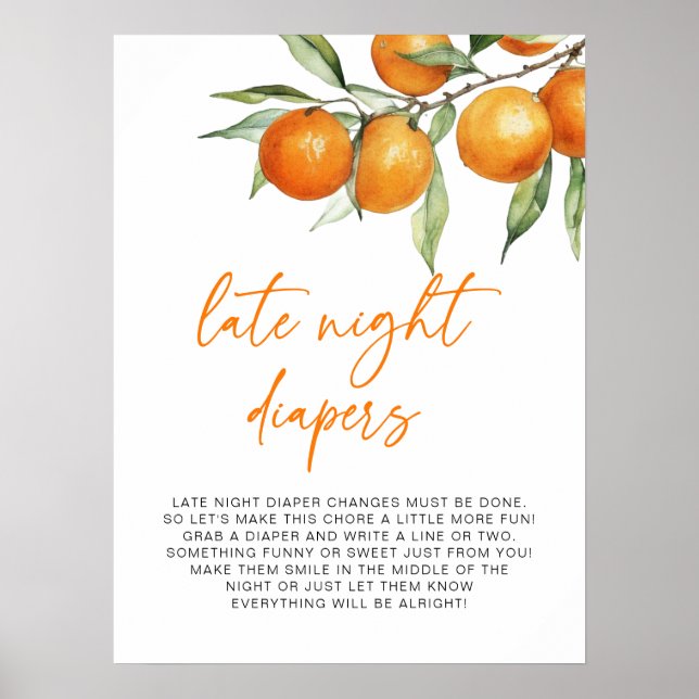 Poster Diapositives nocturnes du Baby shower Orange Citru (Devant)