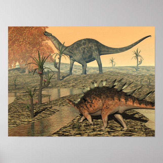 Poster Dicraeosaurus et dinosaures du kentrosaurus (Devant)