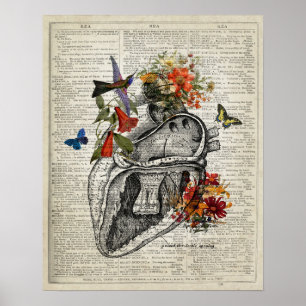 Poster Dictionnaire d'anatomie Art Coeur et fleurs