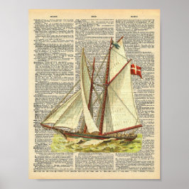 Poster Dictionnaire vintage Art Nautique Plage de voilier
