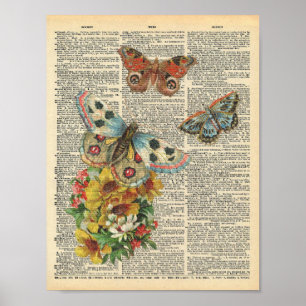 Poster Dictionnaire vintage Papillons colorés