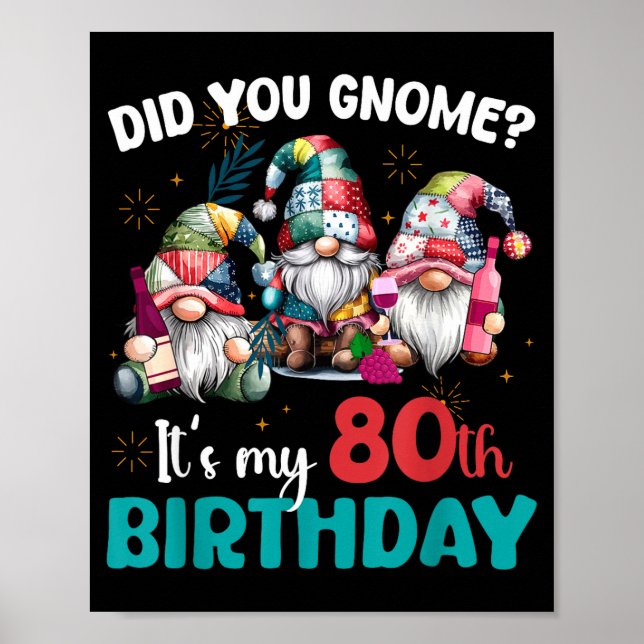 Poster Did You Gnome Its My 80th Birthday 80 Year Old Gno (Devant)