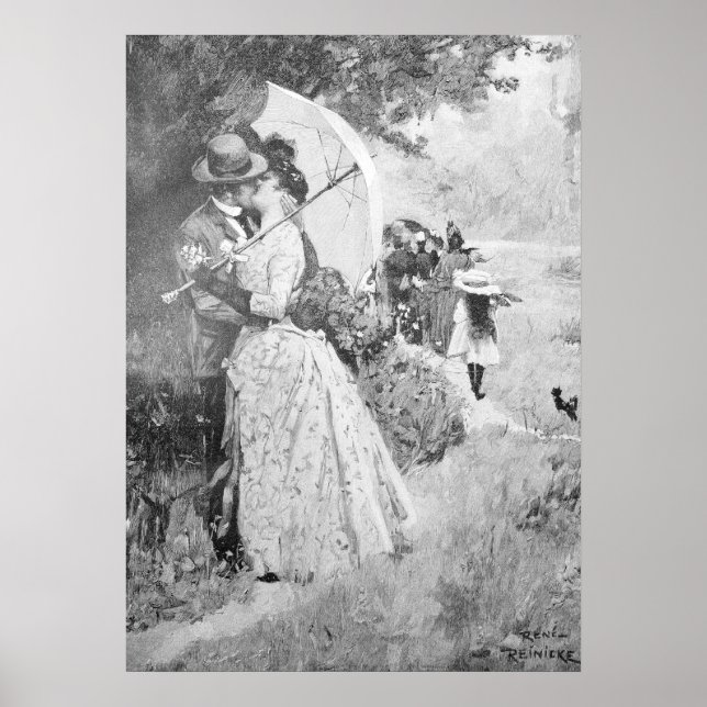 Poster Die Gartenlaube 1895, Baiser volé en noir et blanc (Devant)