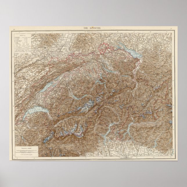 Poster Die Schweiz, Suisse Carte Atlas (Devant)