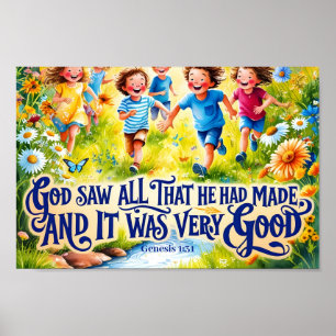 Poster Dieu a vu tout ce qu'il avait Christian Nursery Wa