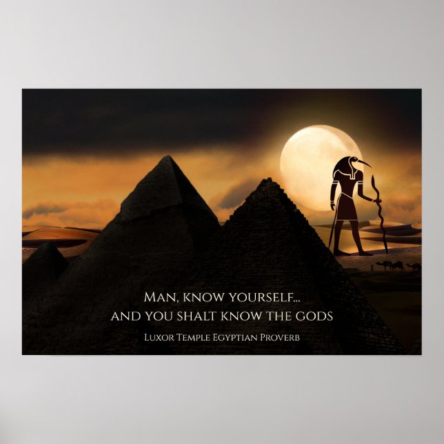 Poster Dieu antique égyptien Thoth, Pyramides et proverbe (Devant)