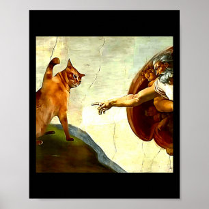 Poster Dieu Chat Drôle Création d'Adam Mème Jésus Christi