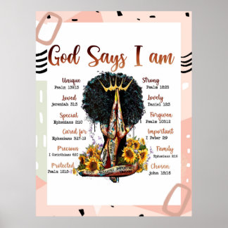 Poster Dieu dit que je suis Black Christian Femmes Melani
