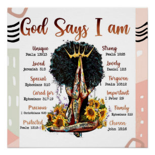 Poster Dieu dit que je suis Black Christian Femmes Melani