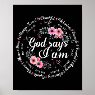 Poster Dieu dit que je suis Verset biblique floral Religi