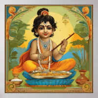 Dieu divin Krishna dans Enfance avec Flûte