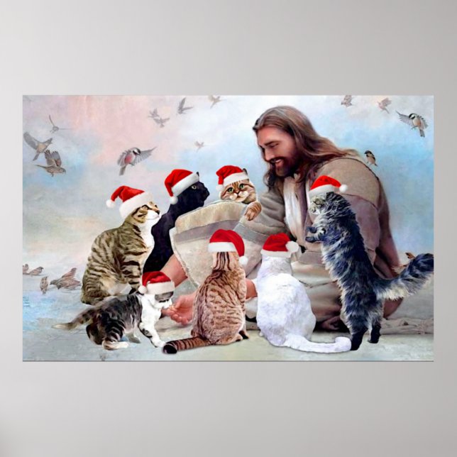 Poster Dieu Entouré De Chat Angels Noël (Devant)