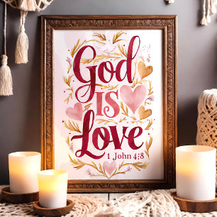 Poster Dieu est amour rose et or Christian Wall Art