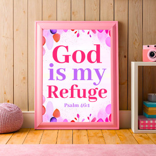 Poster Dieu est mon refuge Boho Christian Ado Girl Wall A