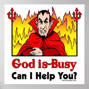 Poster Dieu Est Occupé Puis-Je Vous Aider Drôle Satan