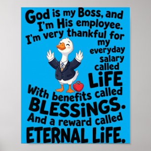 Poster Dieu est patron employé canard mignon chrétien